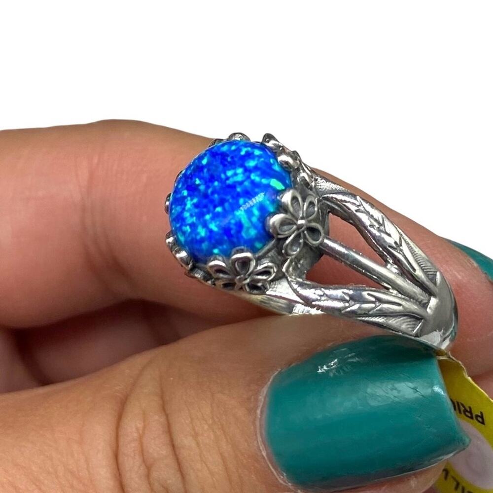 Blue Fire Opal Ring Size 9 Solid 925 Sterling Sil… - image 6
